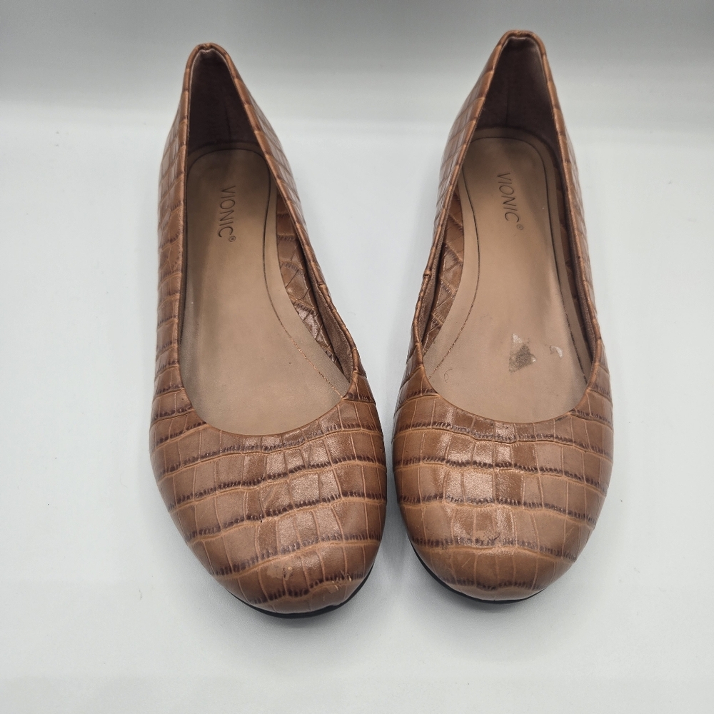 Vionic Brown Croc-Embossed Ballet Flats - Picture 2 of 8